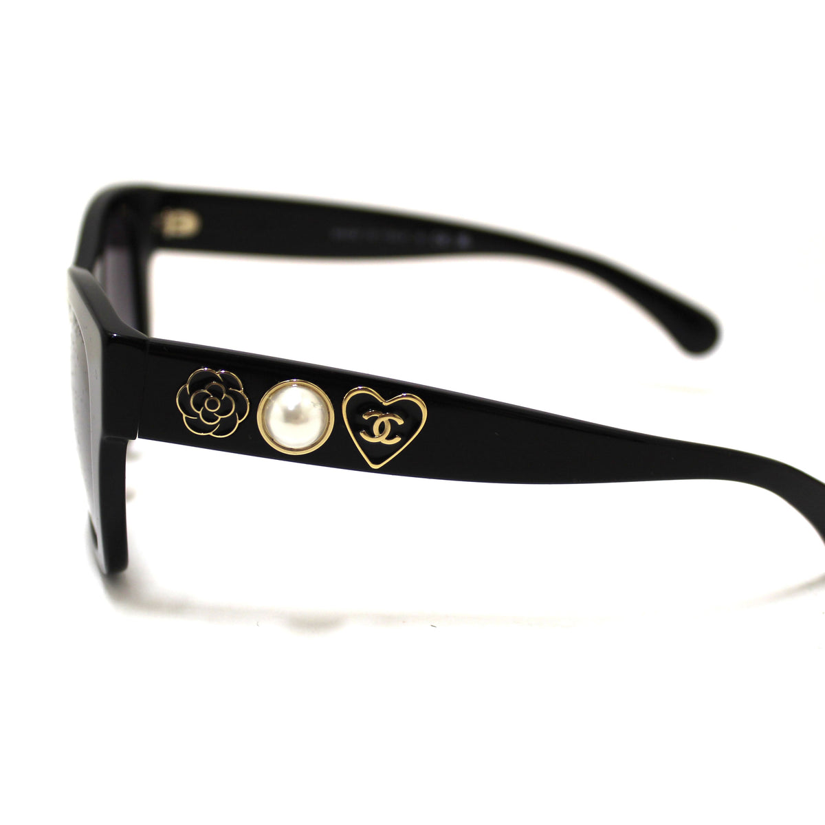 Top Quality Chanel Black Polarized Charms Pearl Square Sunglasses 5479A