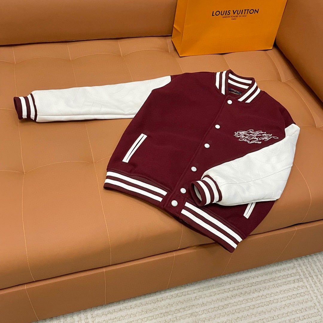 LV EMBROIDERED CALFSKIN VARSITY JACKET BORDEAUX 1AGJCC