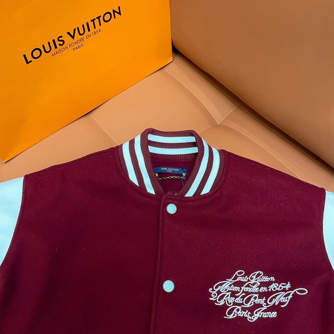 LV EMBROIDERED CALFSKIN VARSITY JACKET BORDEAUX 1AGJCC