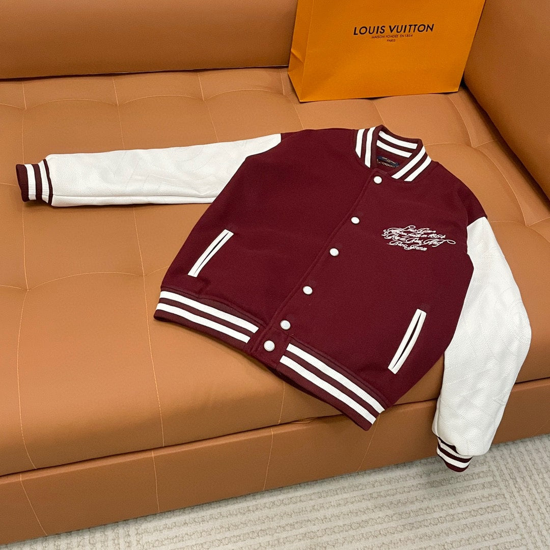 LV EMBROIDERED CALFSKIN VARSITY JACKET BORDEAUX 1AGJCC