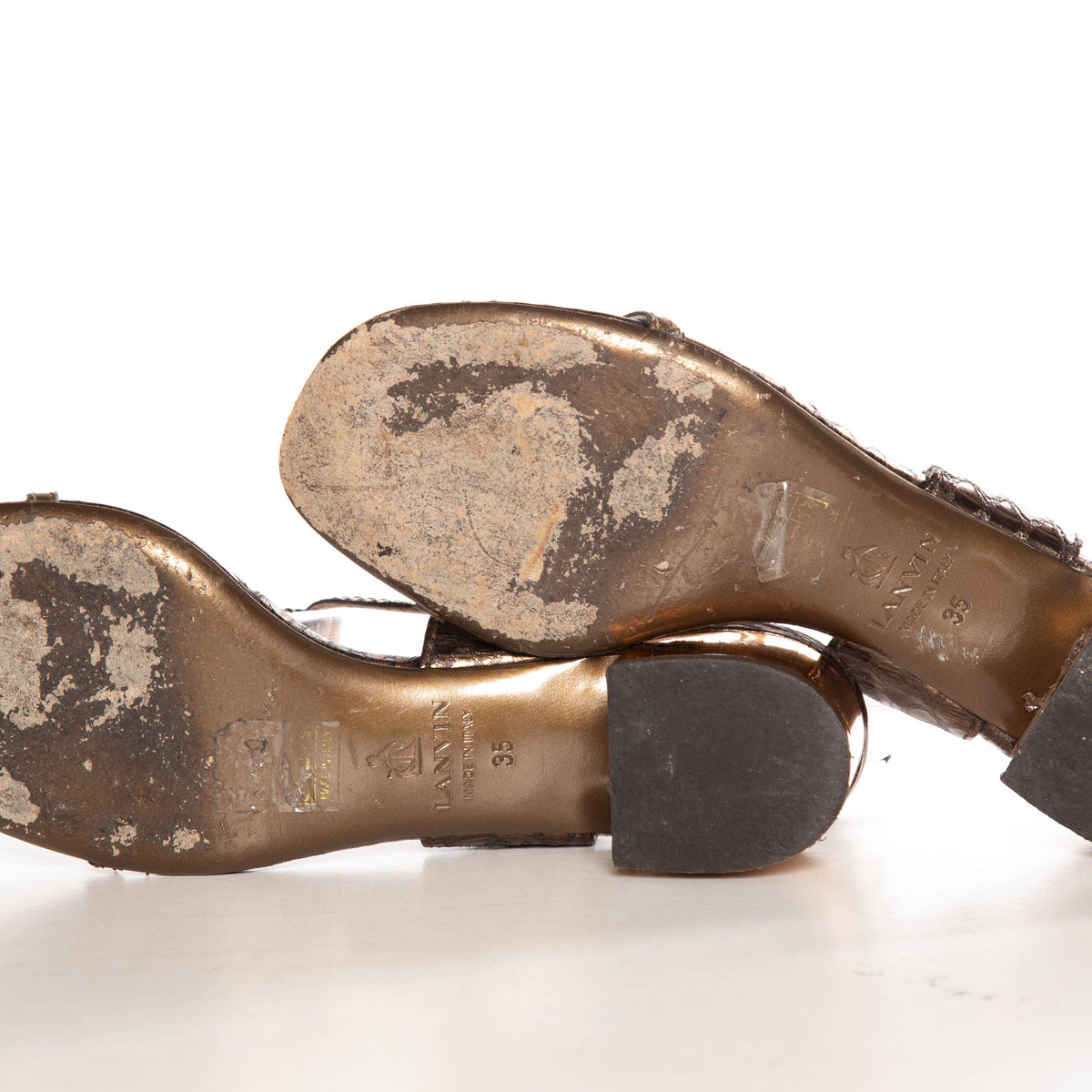 Lanvin Bronze Python Skin Ankle Strap Sandals SZ 35
