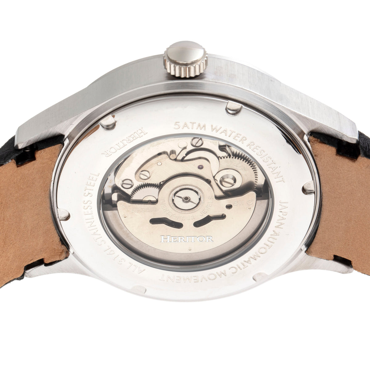 Heritor Automatic Antoine Semi-Skeleton Leather-Band Watch - Silver/Black