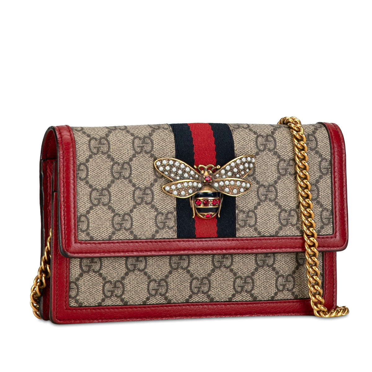 GUCCI GG Supreme Queen Margaret Wallet on Chain Crossbody Bag