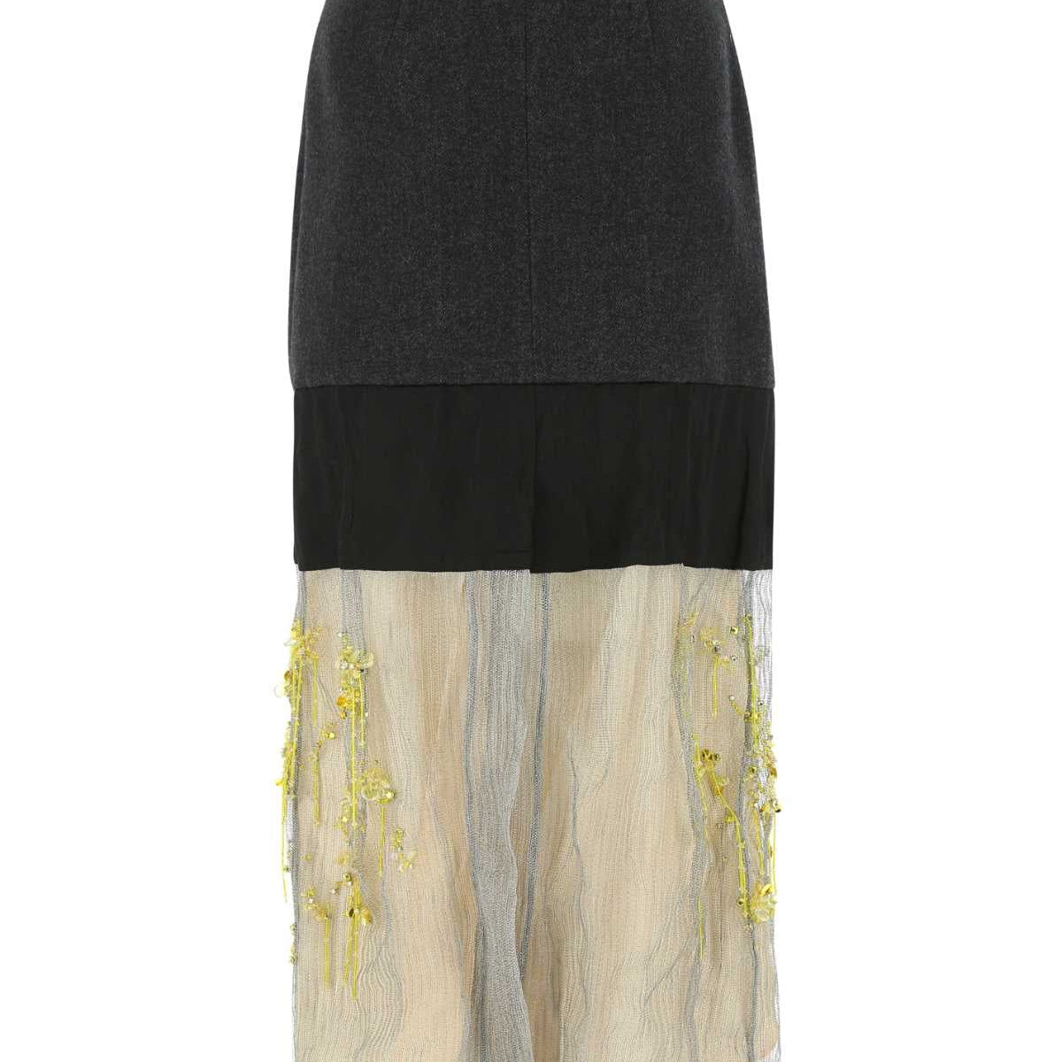 PRADA Multicolor Wool and Mesh Mini Skirt