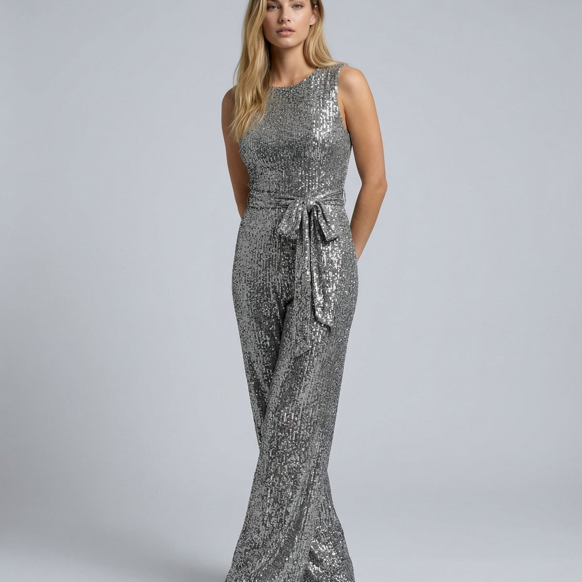 Celeste | Sleeveless Sequin Jumpsuit with Open Back