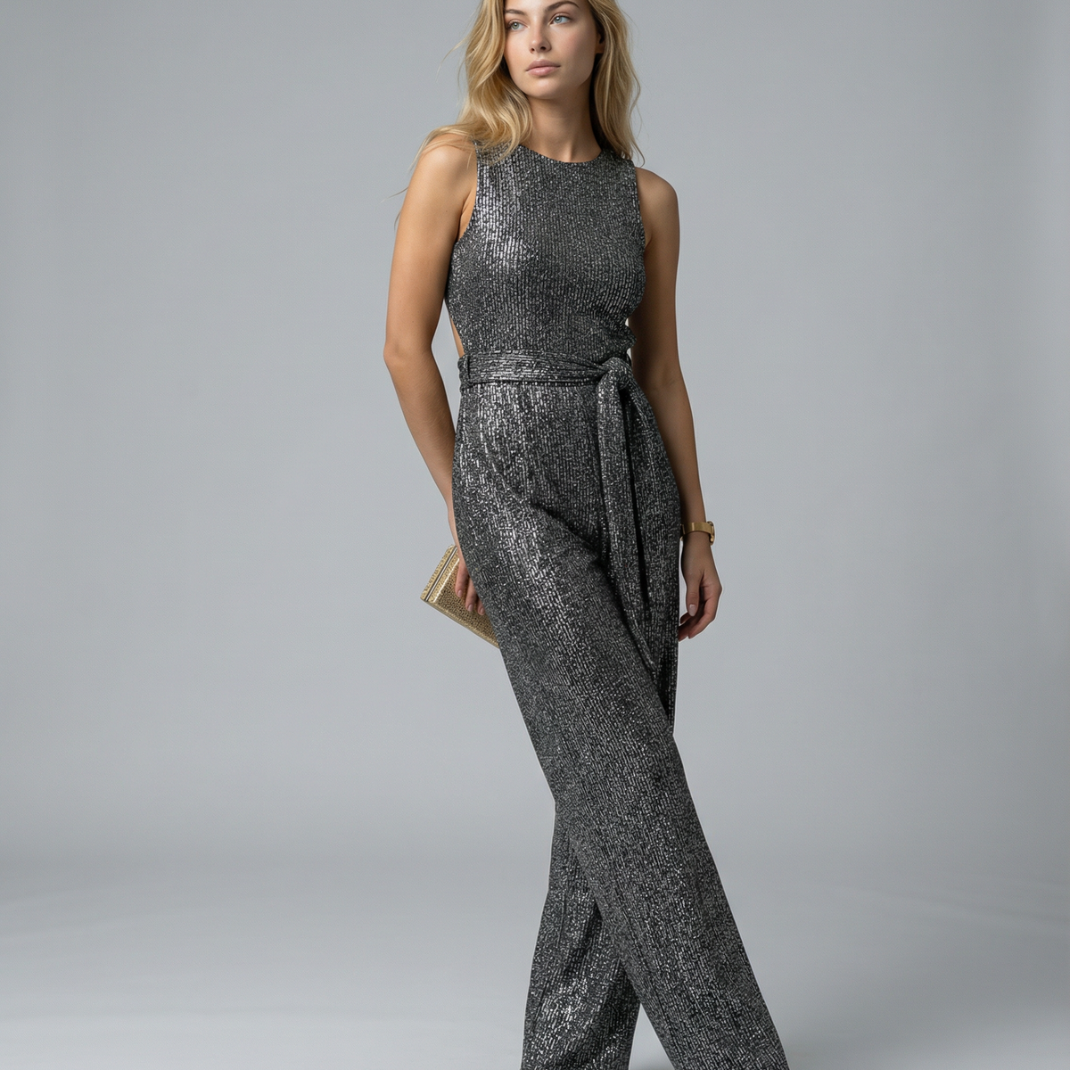 Celeste | Sleeveless Sequin Jumpsuit with Open Back