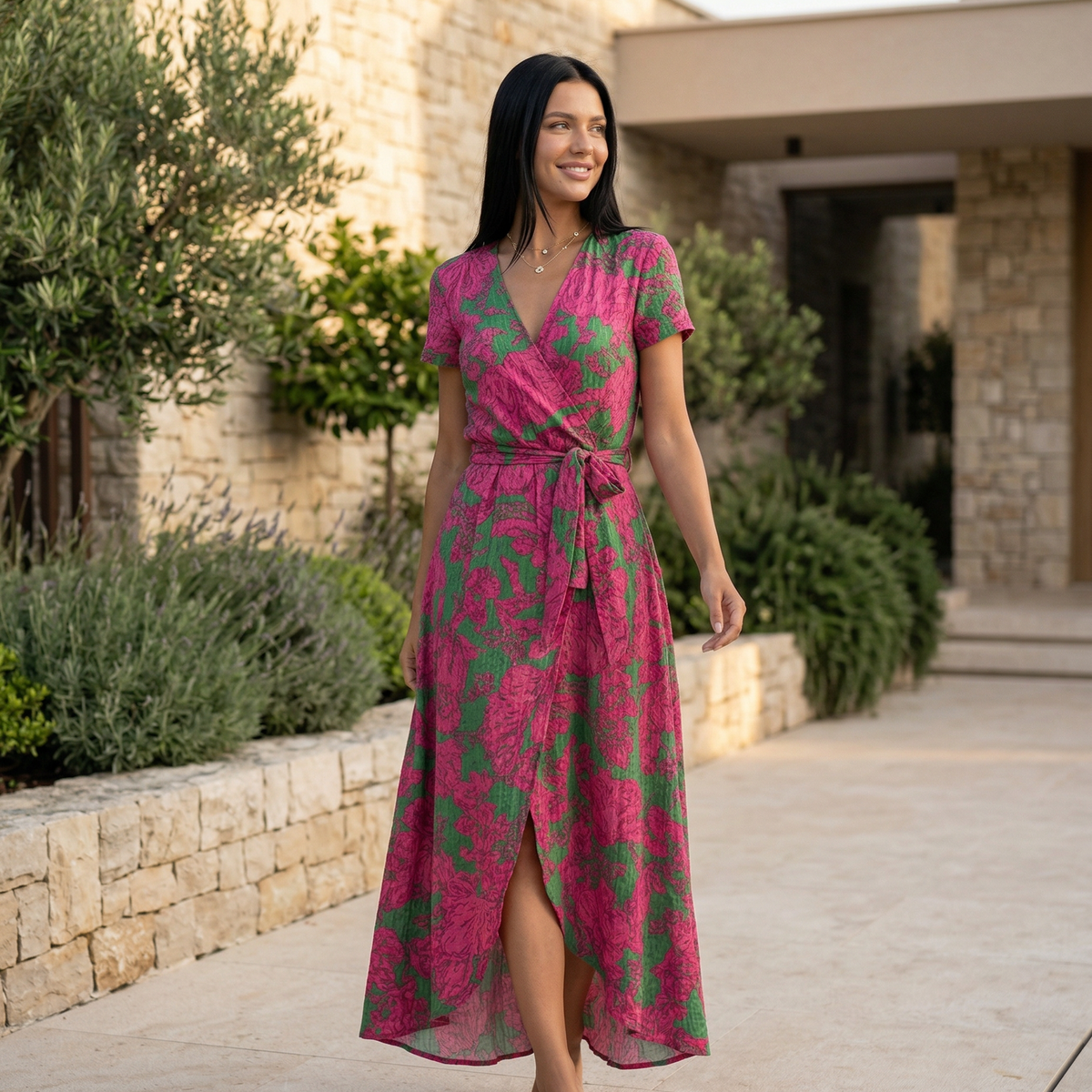 Elowen | Wrap Maxi Dress with Short Sleeves