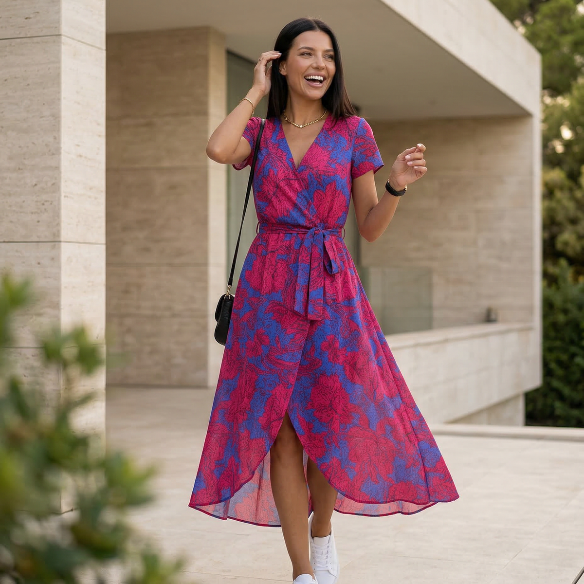 Elowen | Wrap Maxi Dress with Short Sleeves