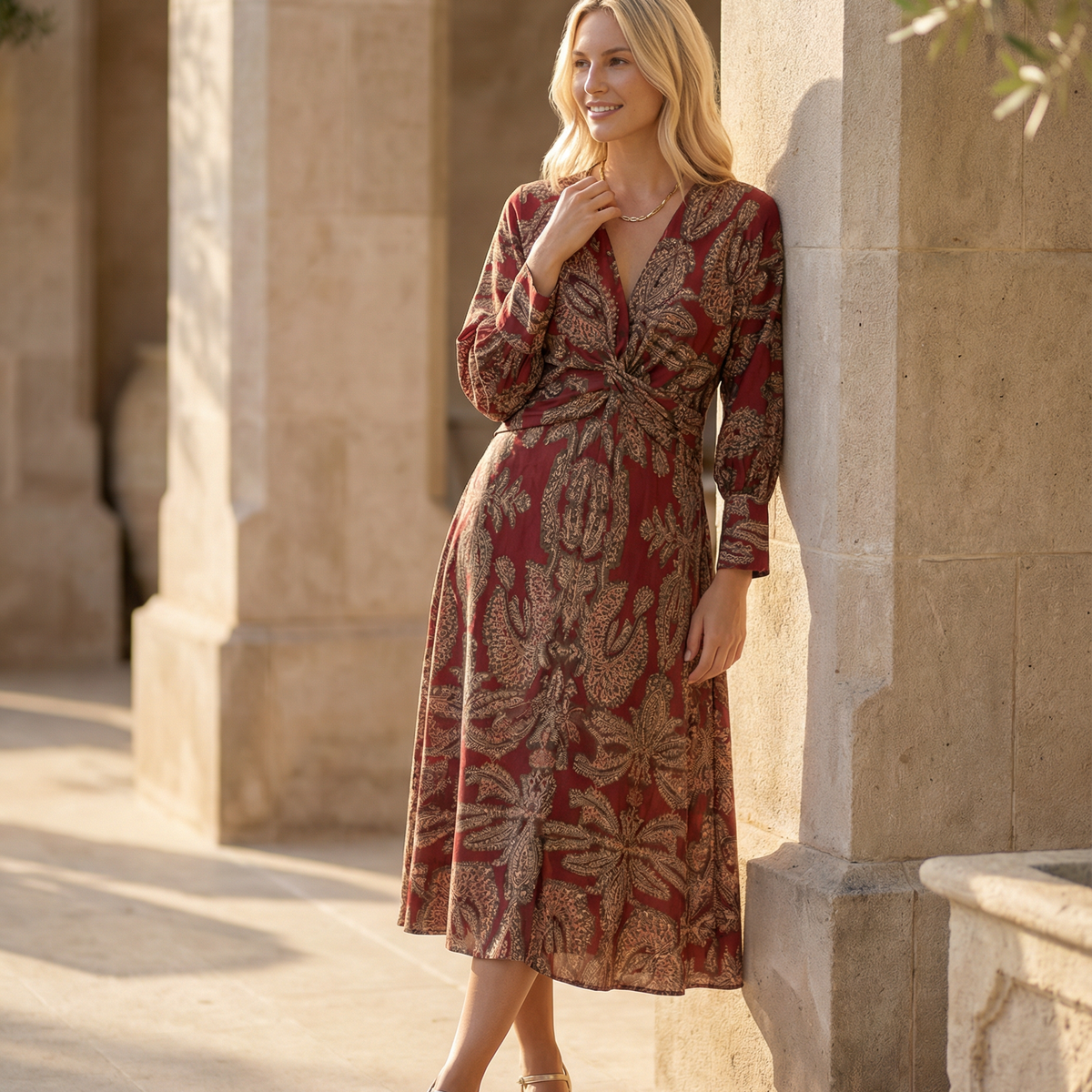 Mirella | Printed Midi Dress with Tie Waist
