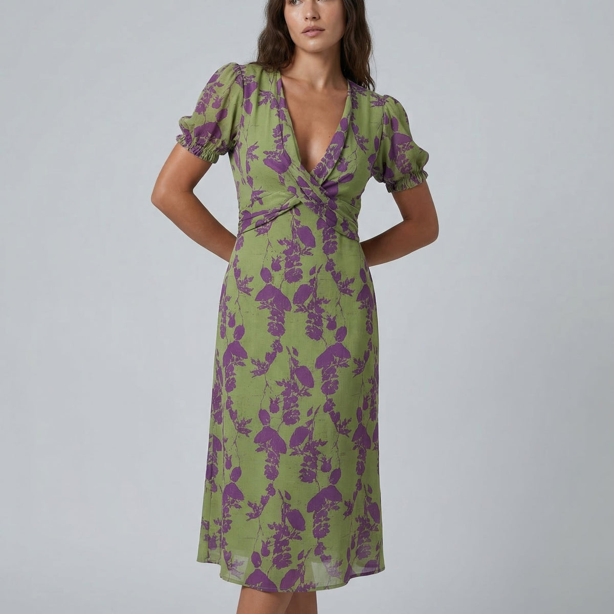 Virelle | Printed Midi Dress with Puff Sleeves