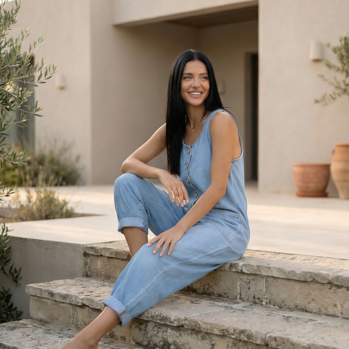 Abigail | Denim Jumpsuit with Button Front
