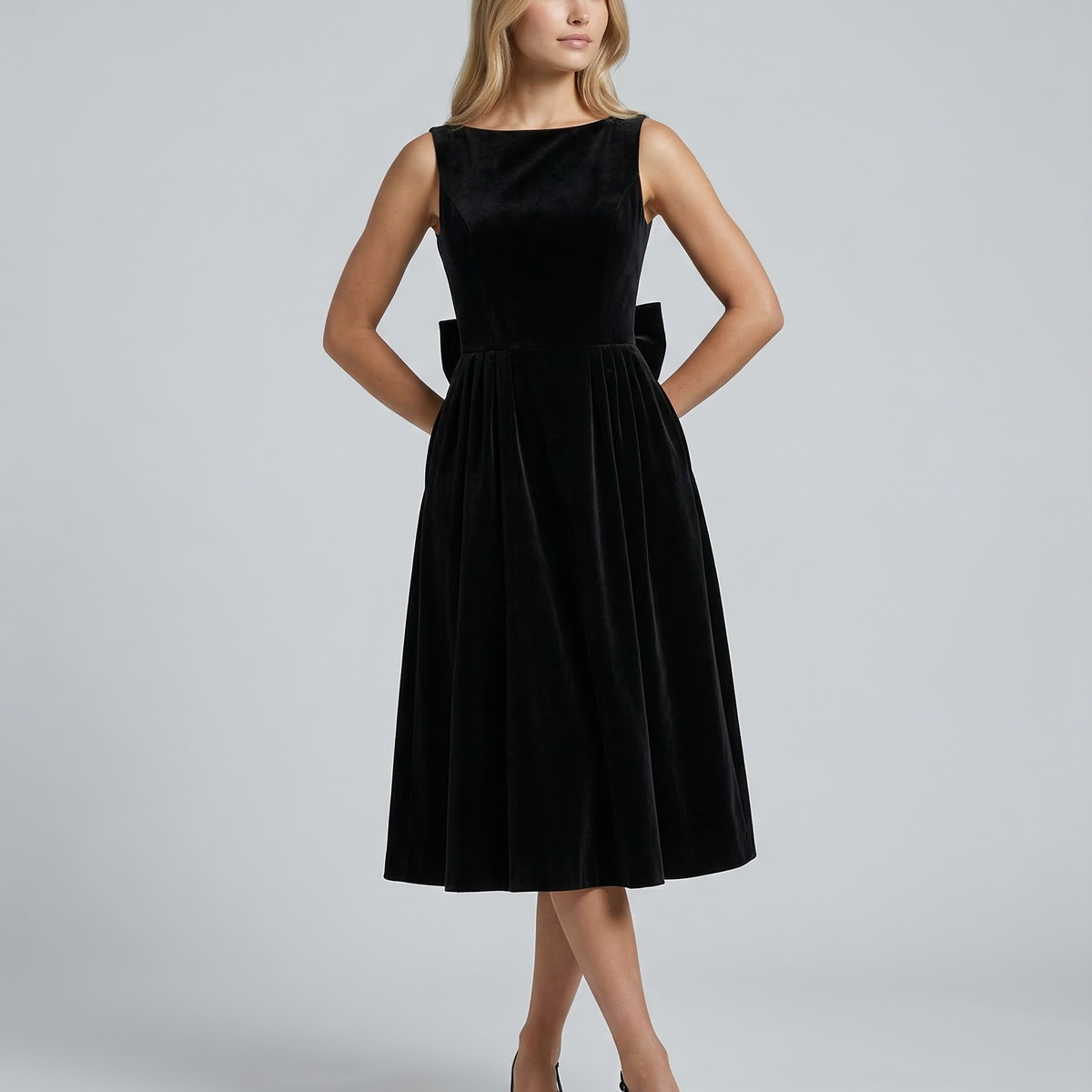 Vivienne | Midi Dress with Open Back and Bow Detail