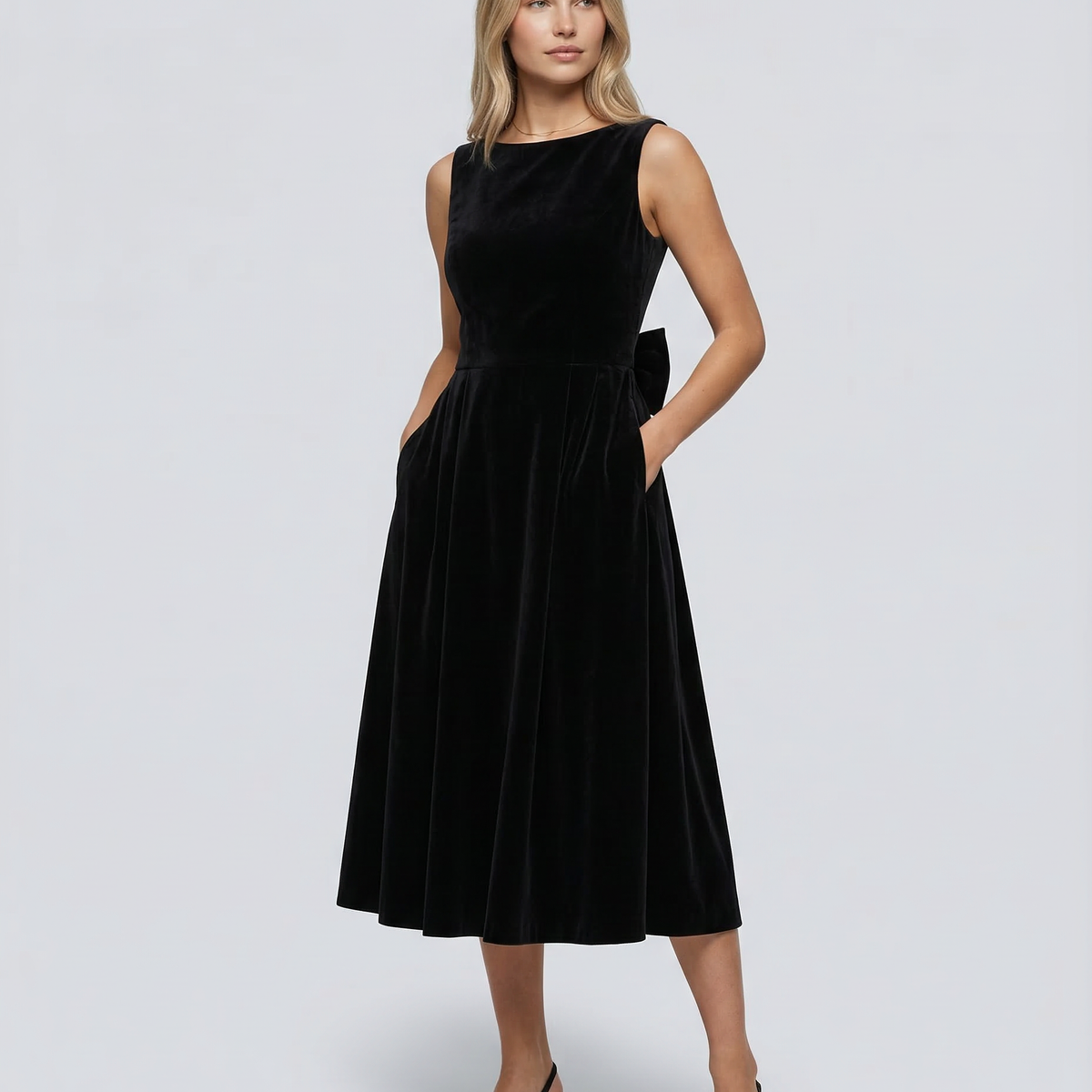 Vivienne | Midi Dress with Open Back and Bow Detail