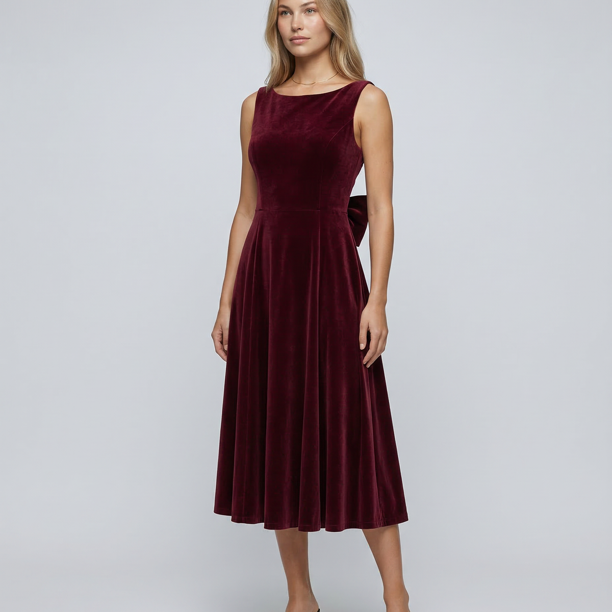 Vivienne | Midi Dress with Open Back and Bow Detail