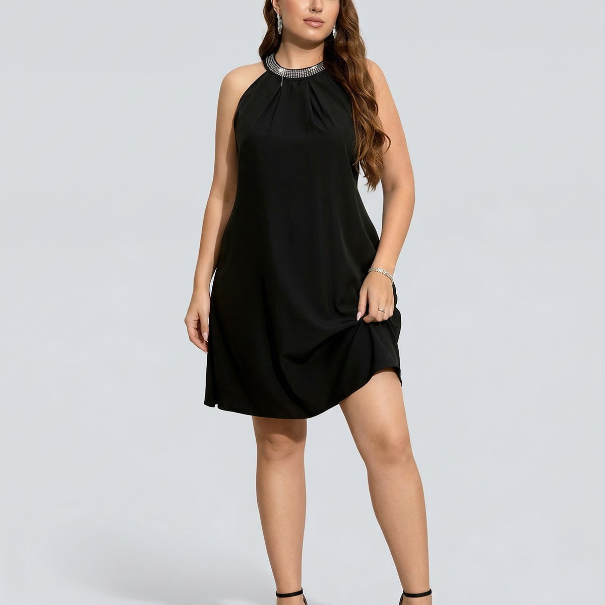 Natalie | Mini Dress with Embellished Halter Neck