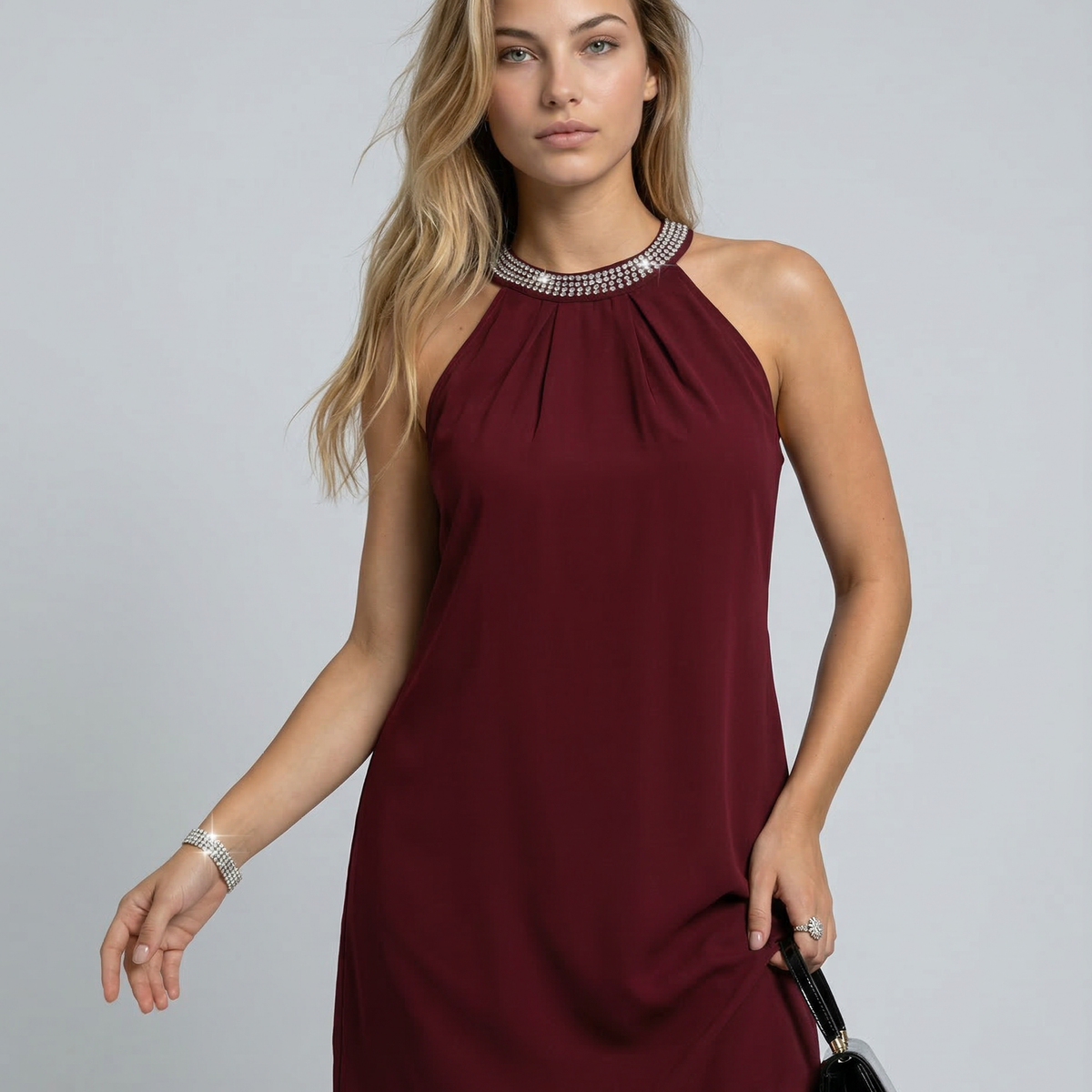Natalie | Mini Dress with Embellished Halter Neck