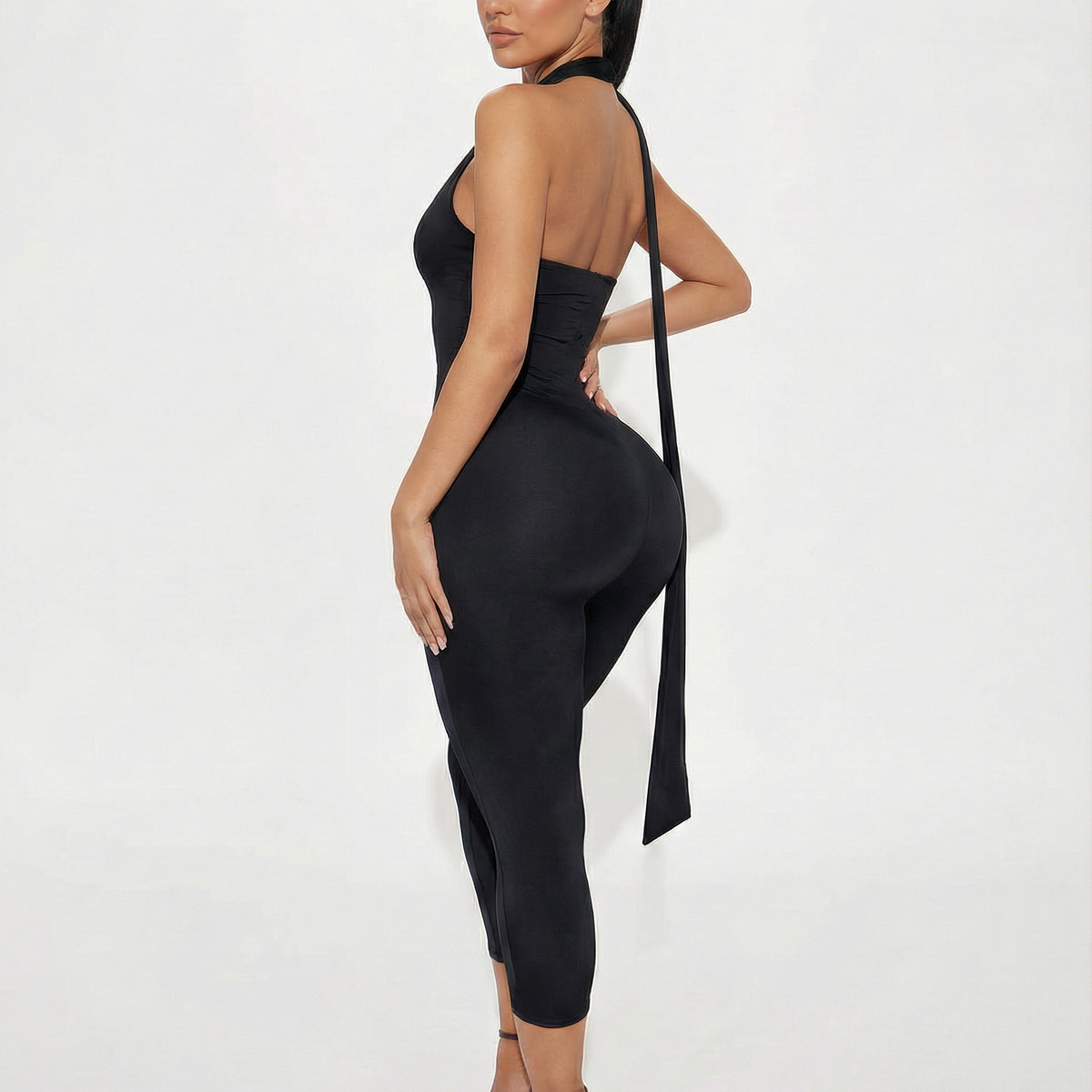 Kristie | Halter Neck Jumpsuit with Scarf Detail