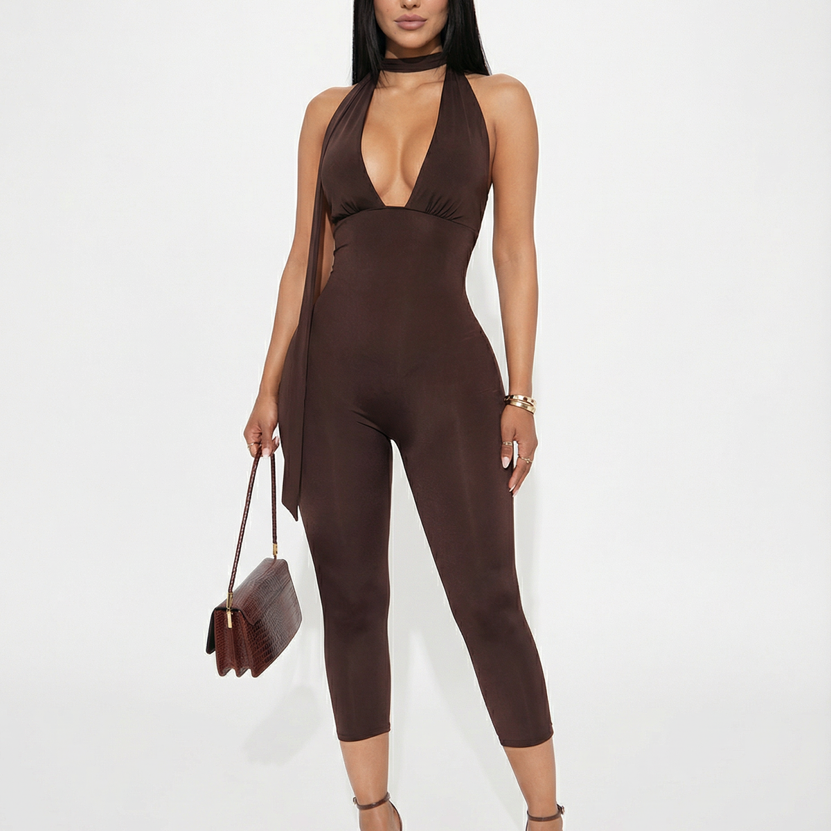 Kristie | Halter Neck Jumpsuit with Scarf Detail