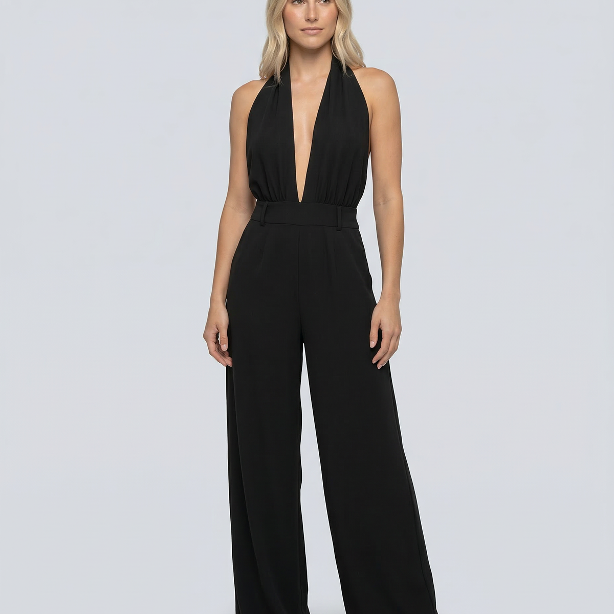 Isabella | V-Neck Ruched Wide-Leg Jumpsuit