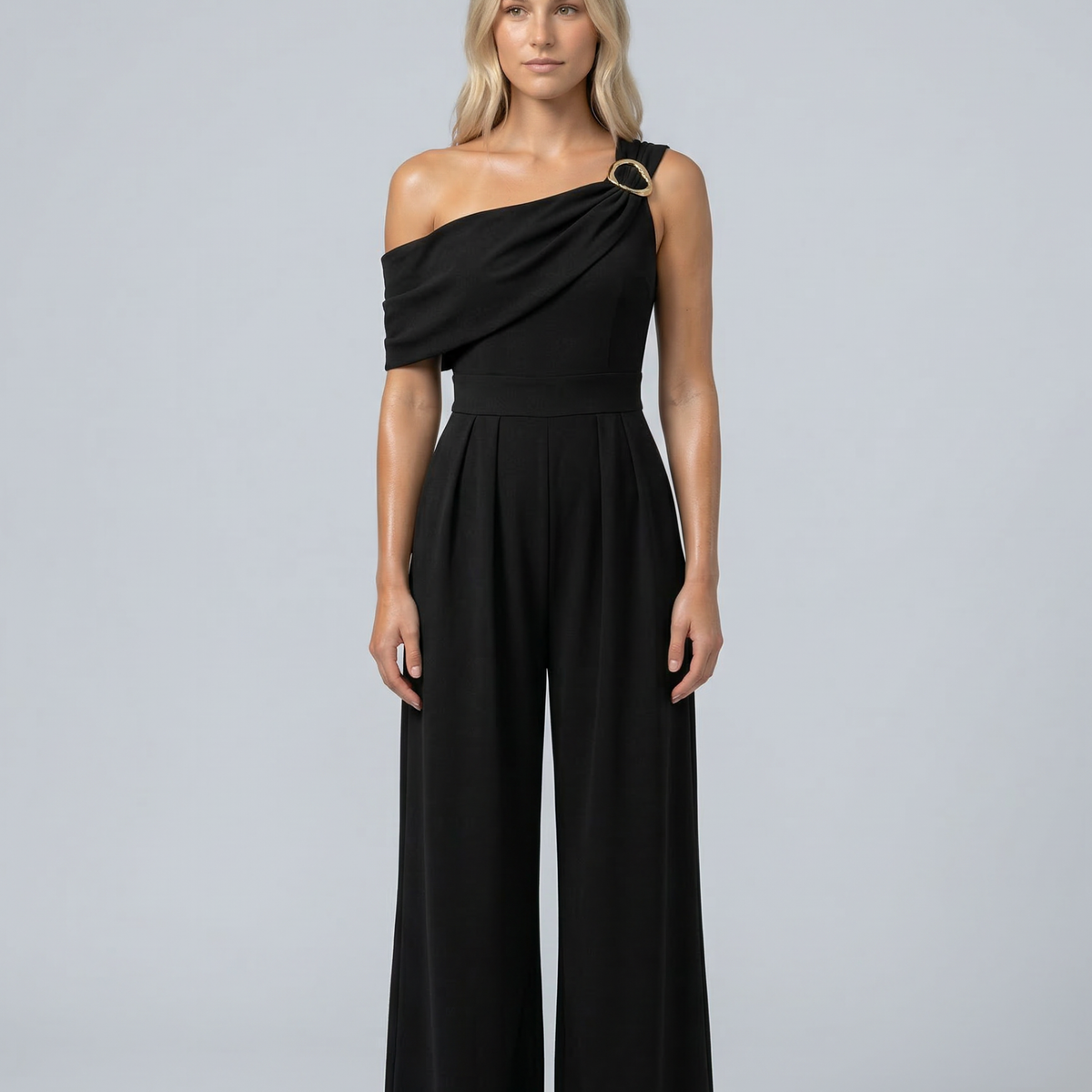 Mila | One-Shoulder Buckle Wide-Leg Jumpsuit
