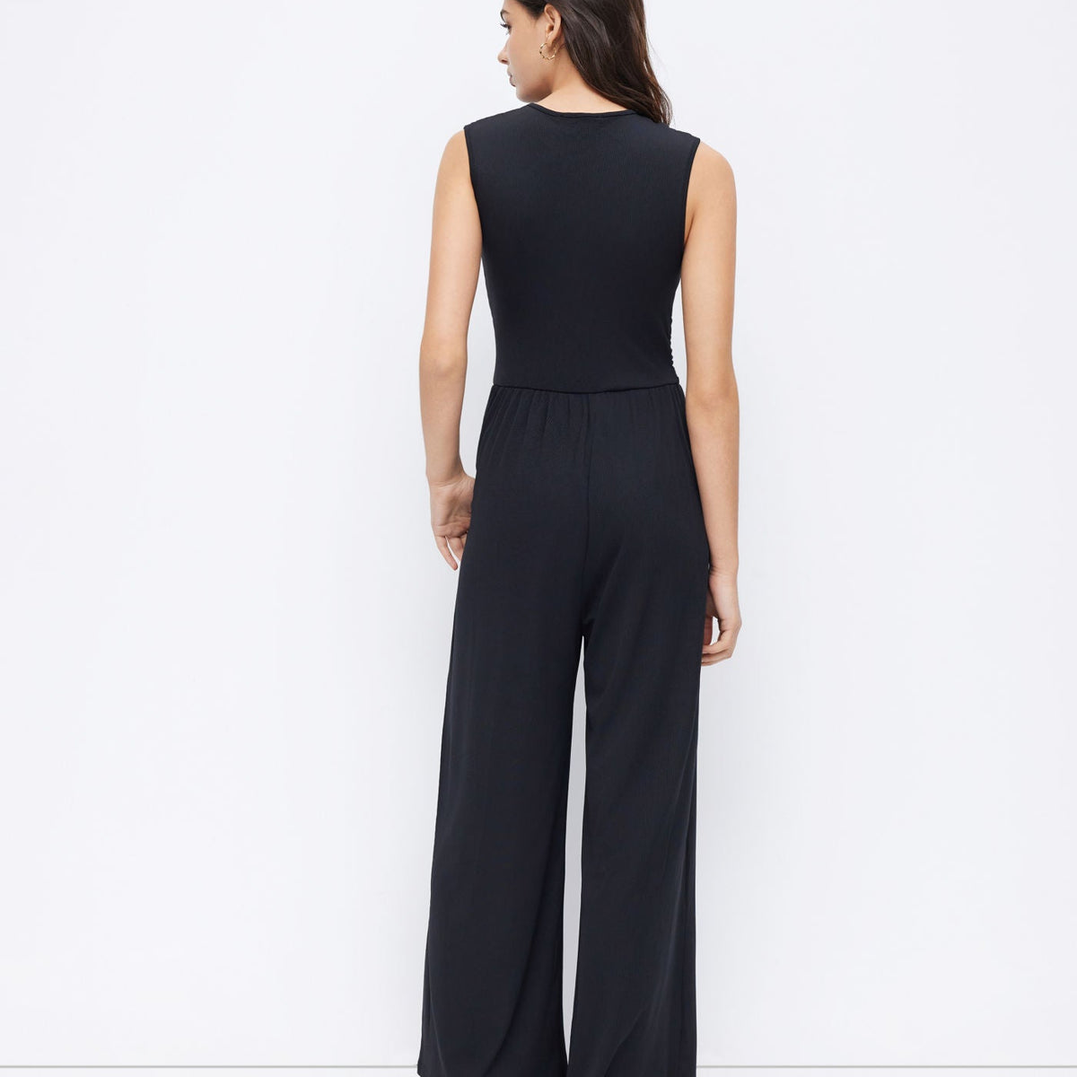 Eleanor | V-neck Ruched Solid Wide Leg Jumpsuit