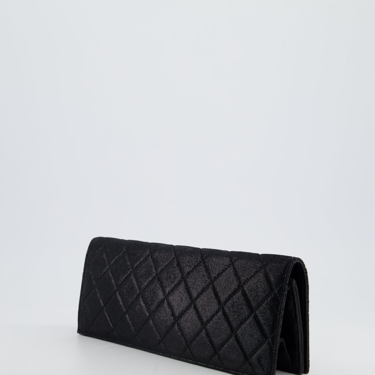 *HOT* Chanel Black Shiny Quilted Long Clutch in Coated Calfskin with Silver Hardware and Crystal CC Detail