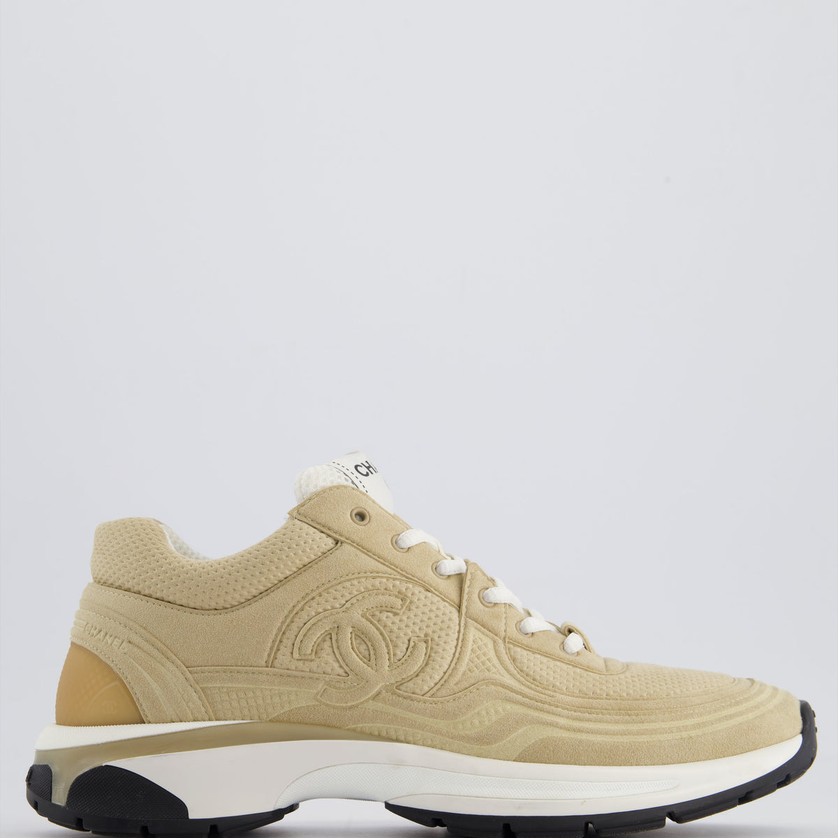 Chanel Beige Suede Sneakers With CC Logo Detail Size EU 41.5