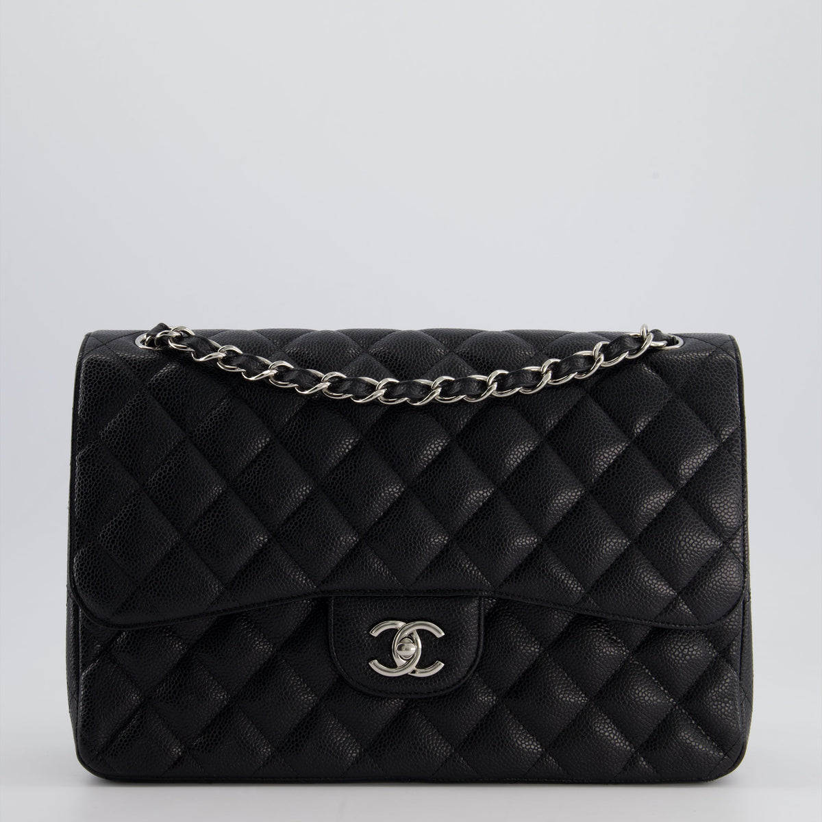 Chanel Black Jumbo Classic Double Flap Bag in Caviar Leather with Silver Hardware