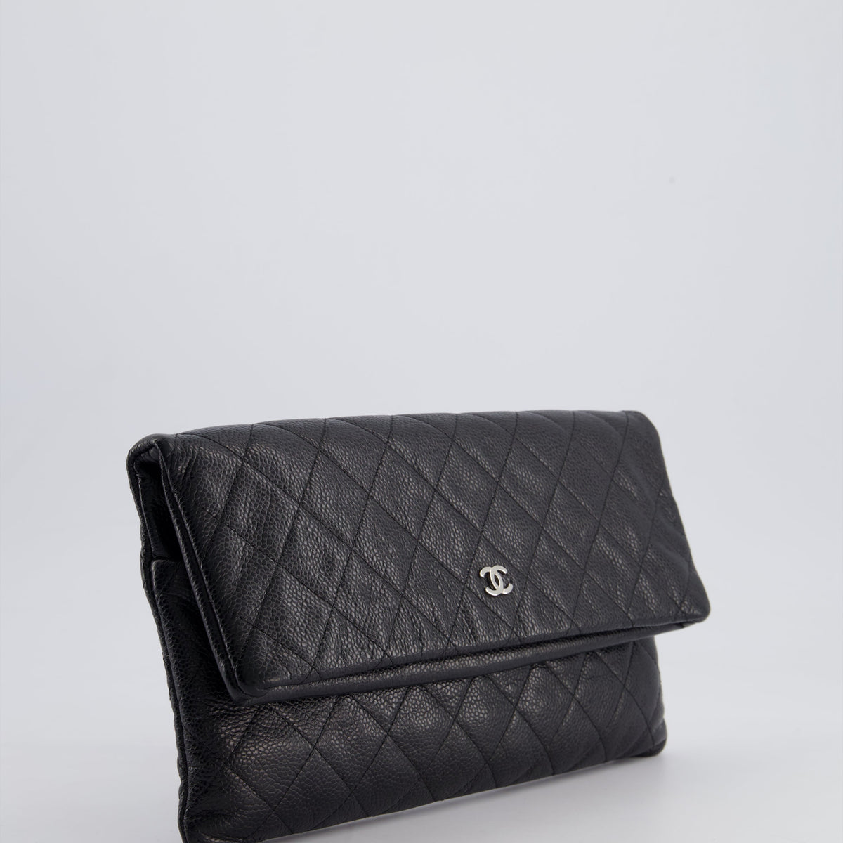 Chanel Black Long Clutch Bag in Caviar Leather with Silver Hardware