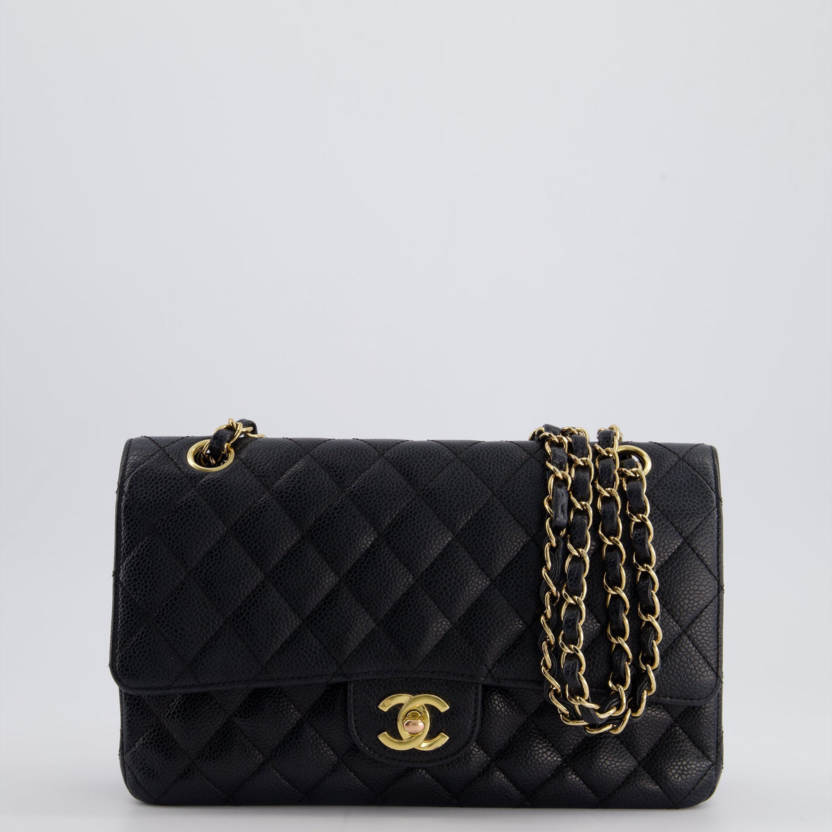 Chanel Black Vintage Medium Classic Double Flap Bag in Caviar Leather with 24K Gold Hardware