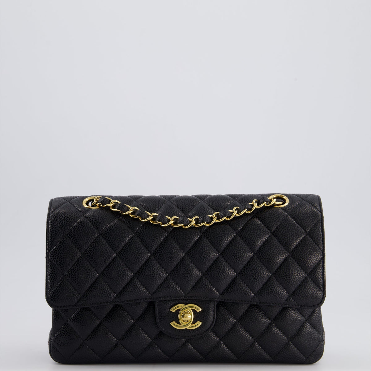 *HOT* Chanel Black Medium Classic Double Flap Bag in Caviar Leather with Gold Hardware