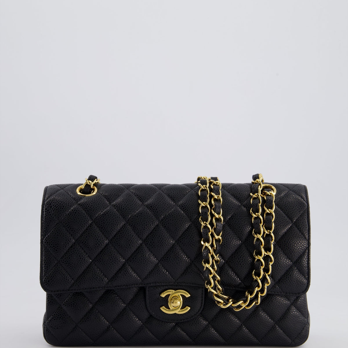 *HOT* Chanel Black Medium Classic Double Flap Bag in Caviar Leather with Gold Hardware