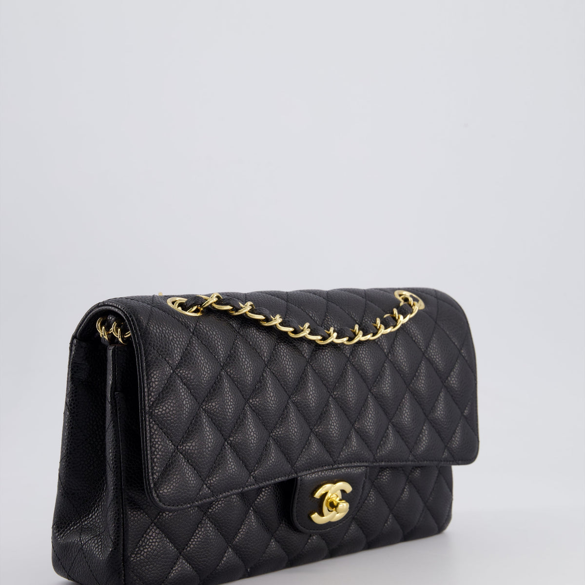 *HOT* Chanel Black Medium Classic Double Flap Bag in Caviar Leather with Gold Hardware
