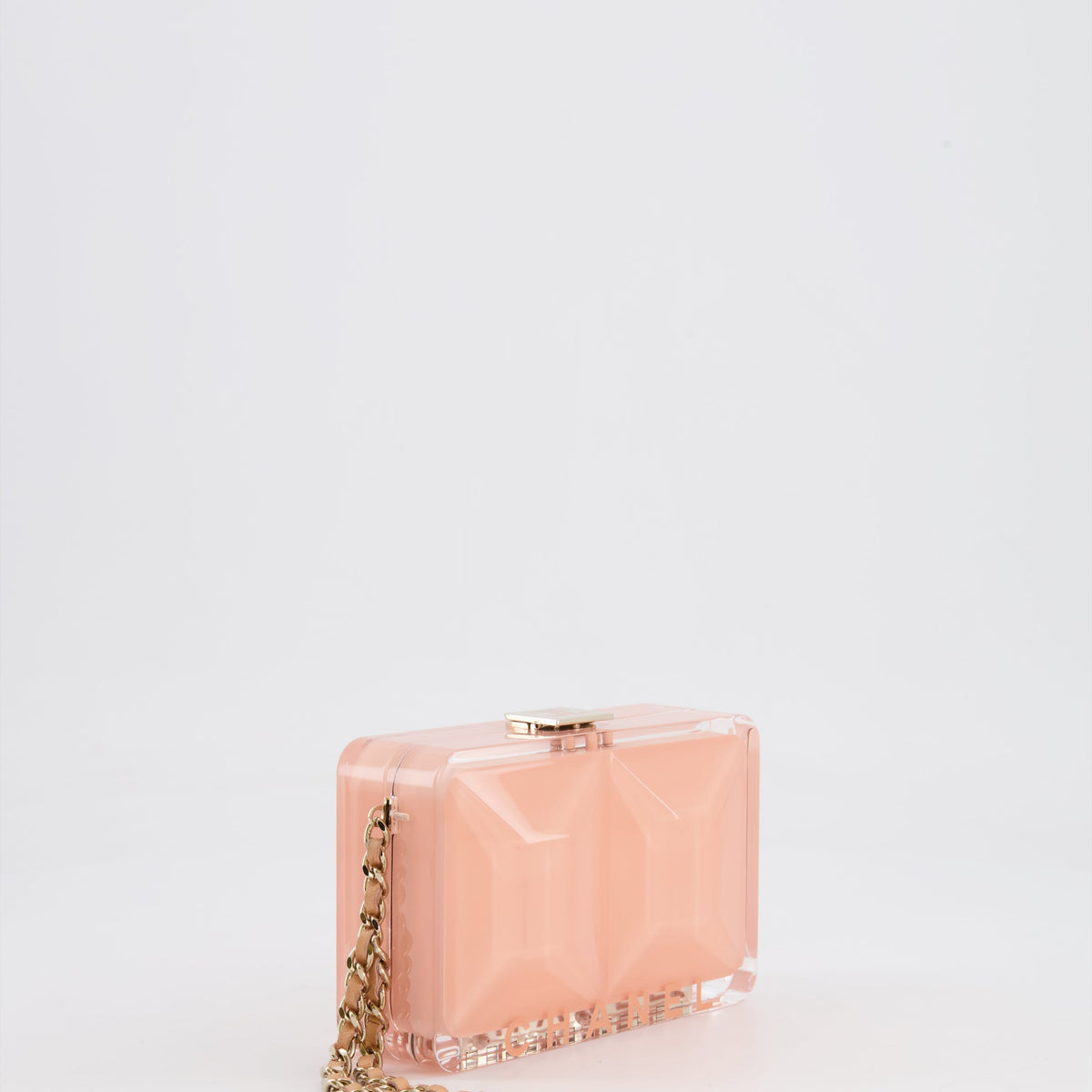 *COLLECTOR'S PIECE* Chanel Minaudi√®re Pink Plexiglass Clutch Bag With Champagne Hardware and Logo Detail