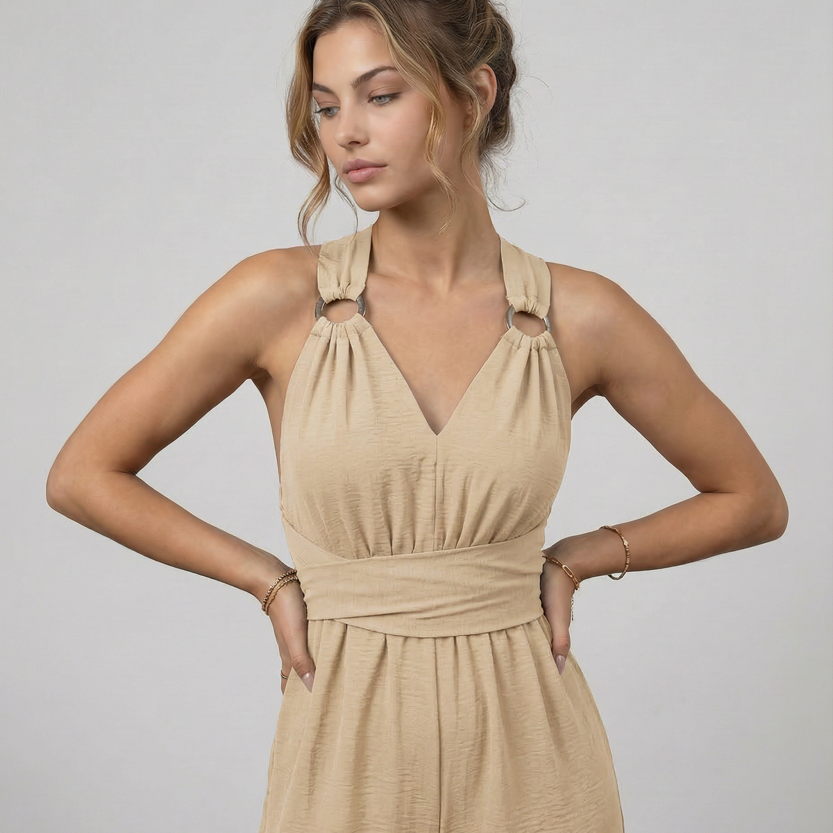 Leanne | Jumpsuit with Cross-Back Detail and Wide-Leg Fit