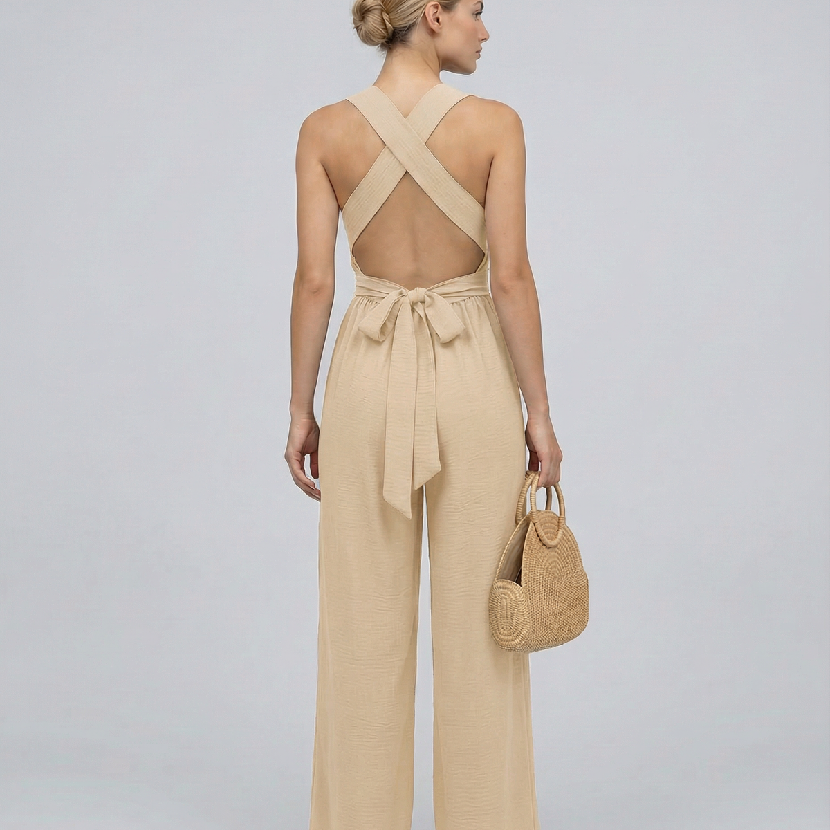 Leanne | Jumpsuit with Cross-Back Detail and Wide-Leg Fit