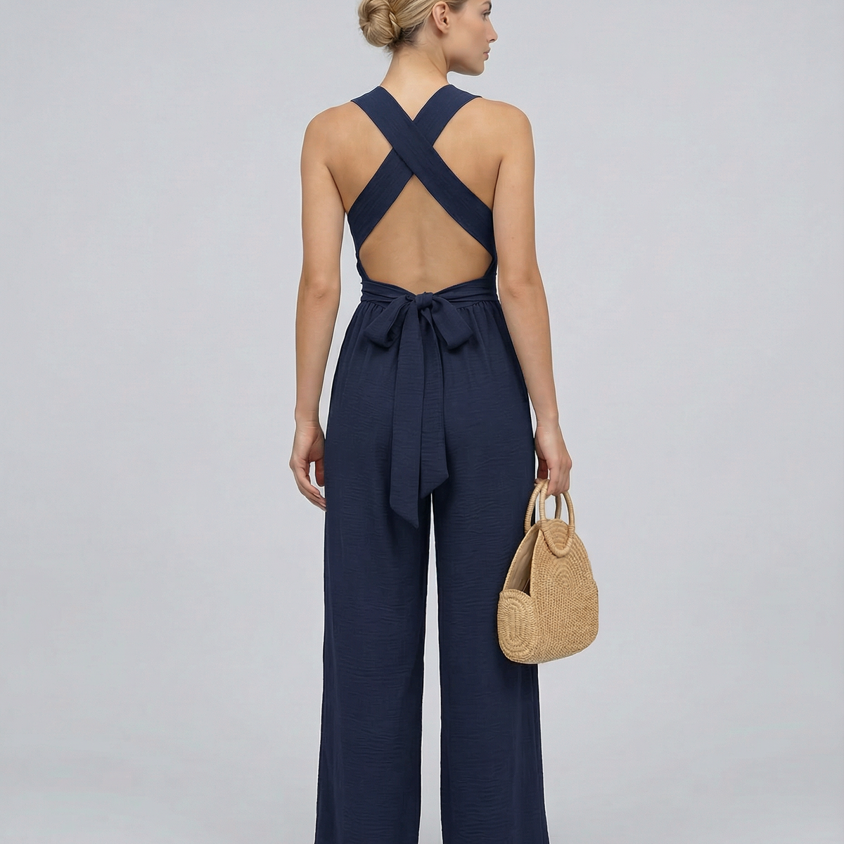 Leanne | Jumpsuit with Cross-Back Detail and Wide-Leg Fit