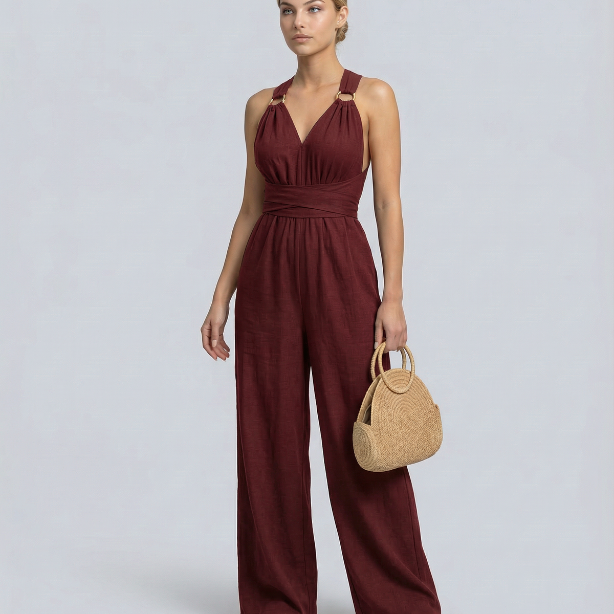 Leanne | Jumpsuit with Cross-Back Detail and Wide-Leg Fit