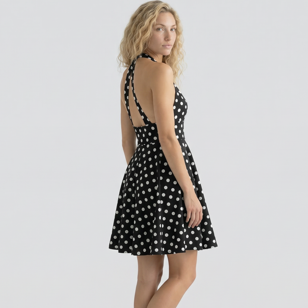 Emilia | Halter Neck Polka Dot Backless Mini Dress