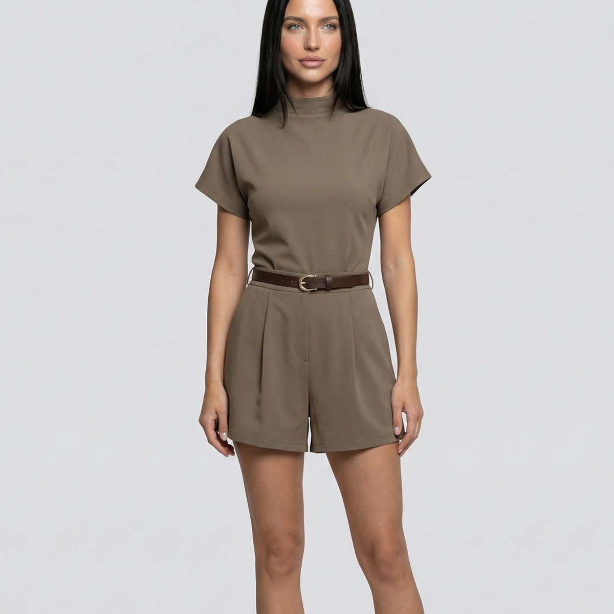Sarah | Belted High-Neck Short Romper
