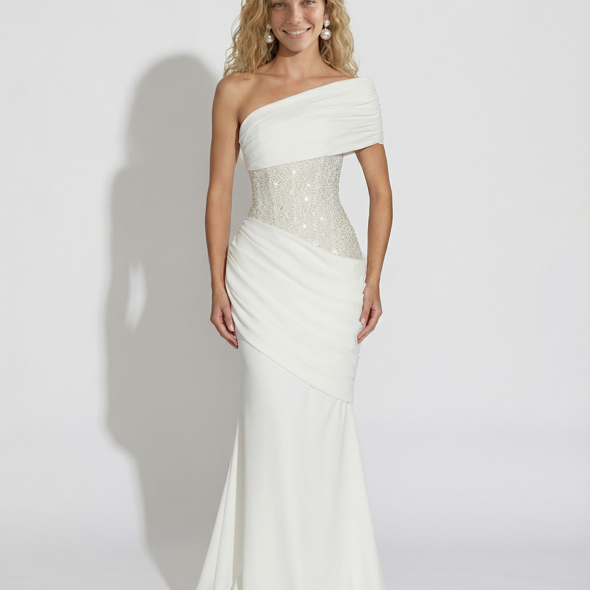 Caroline | One-Shoulder Maxi Dress with Embellished Waist