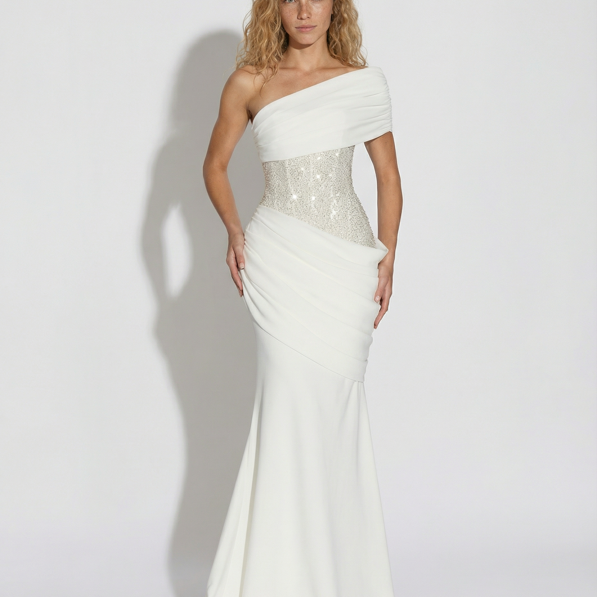 Caroline | One-Shoulder Maxi Dress with Embellished Waist