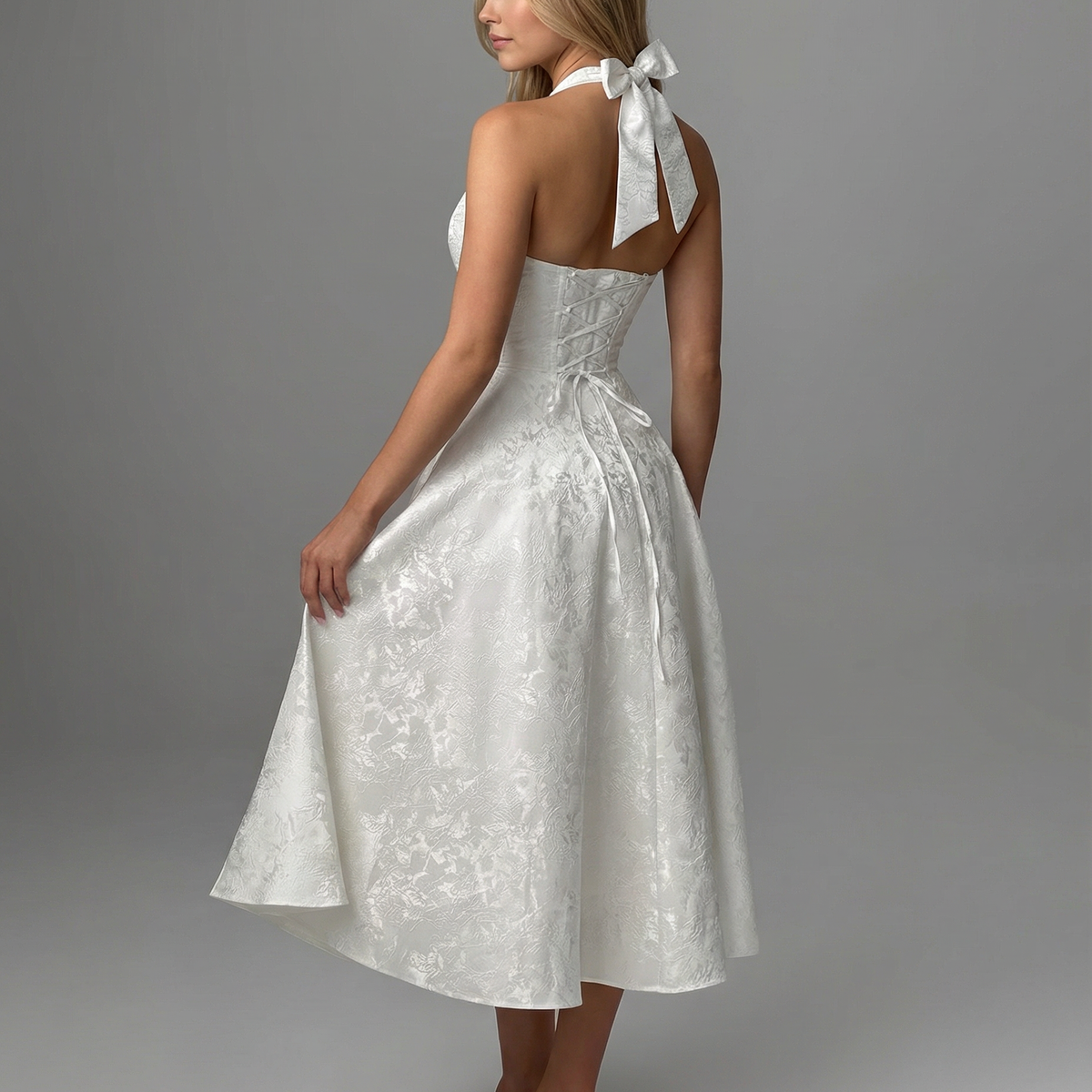 Sheryl | Midi Dress with Halter Neck and Jacquard Finish