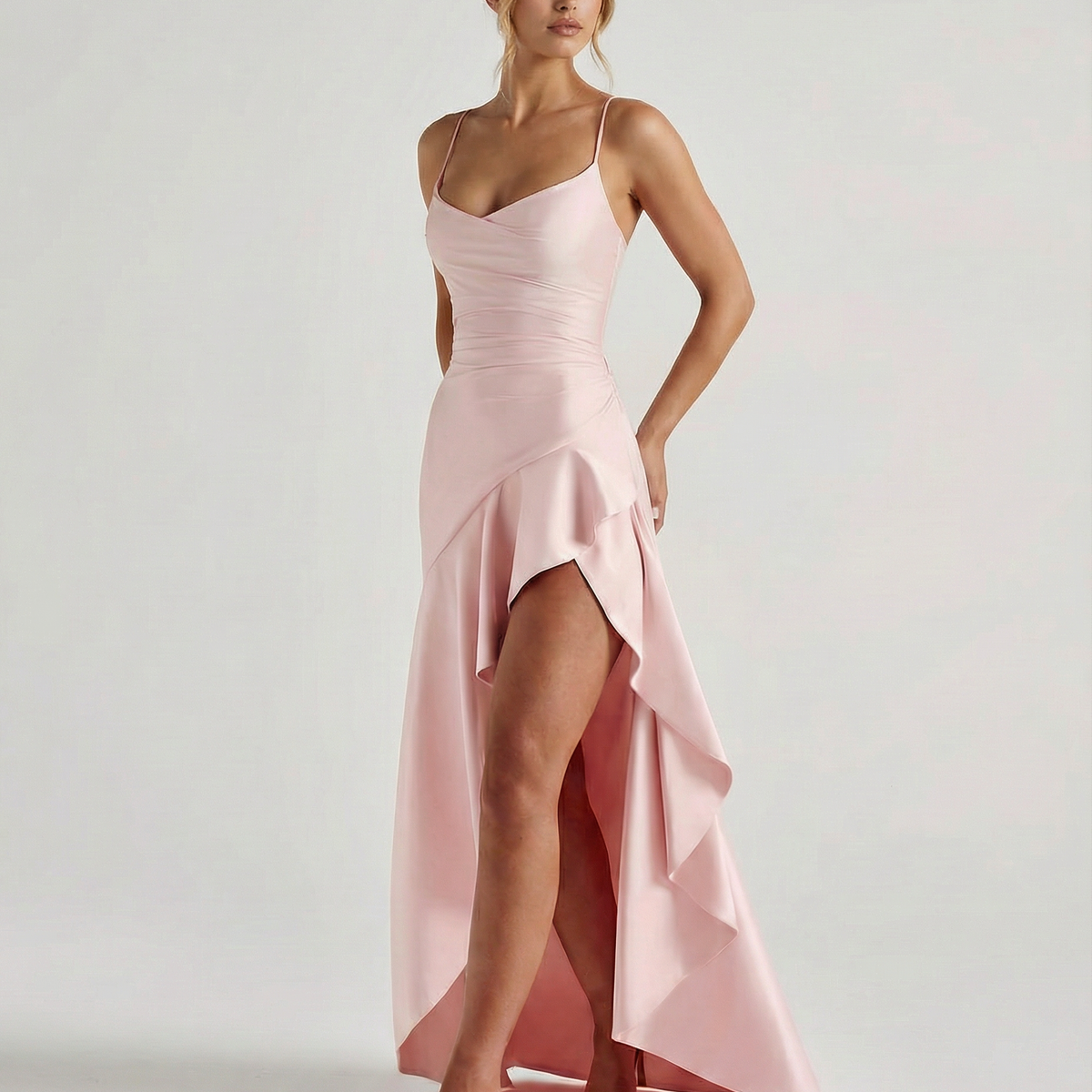 Naomi | Satin Maxi Dress with Lace-Up Back