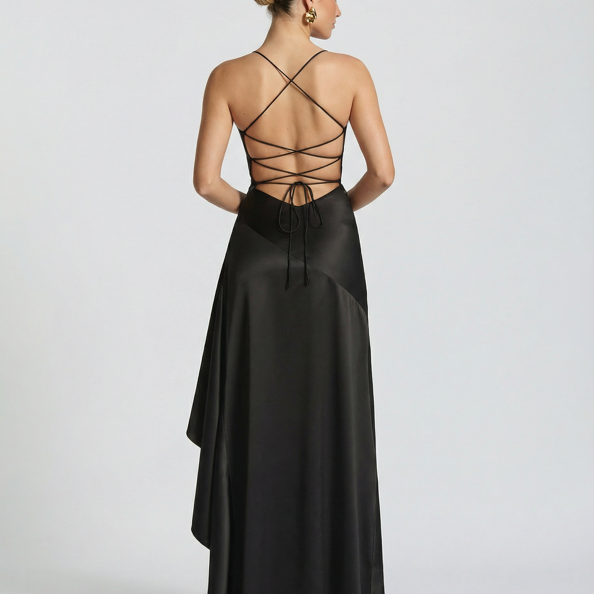 Naomi | Satin Maxi Dress with Lace-Up Back