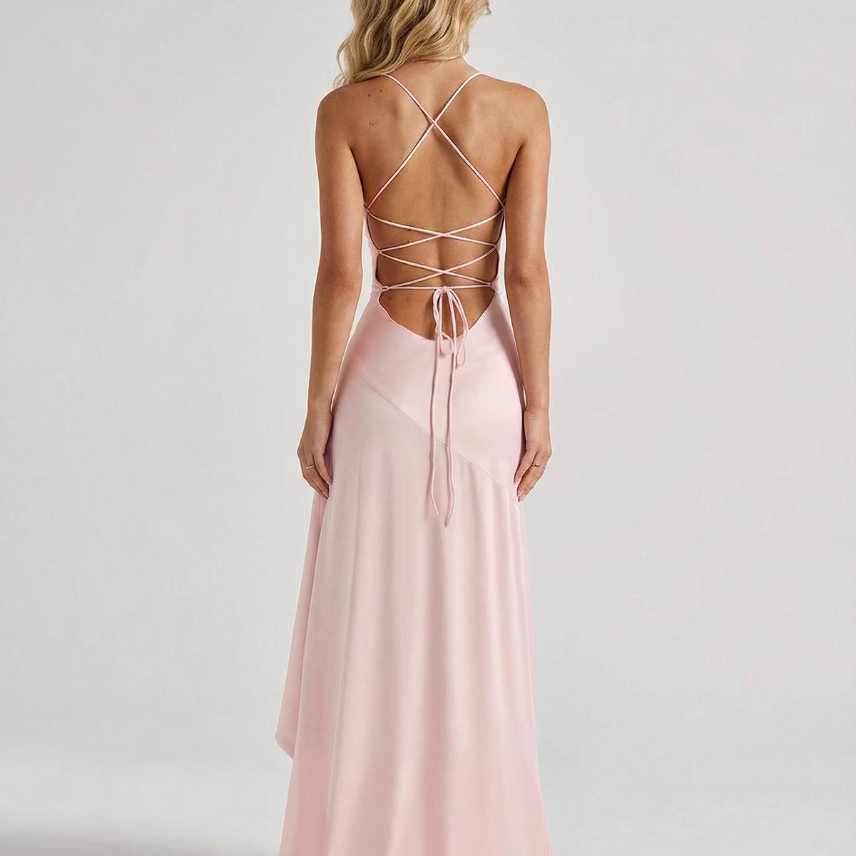 Naomi | Satin Maxi Dress with Lace-Up Back