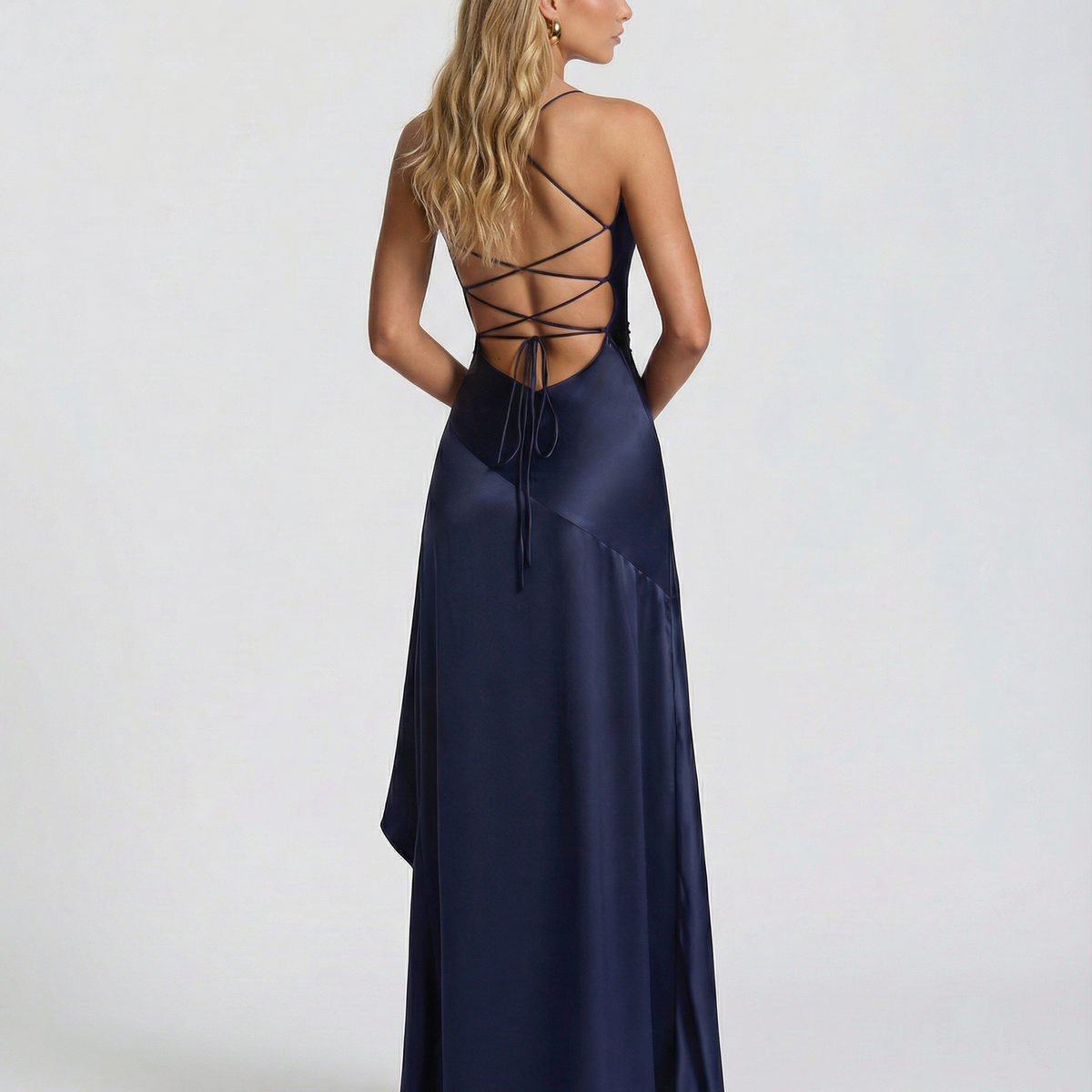 Naomi | Satin Maxi Dress with Lace-Up Back