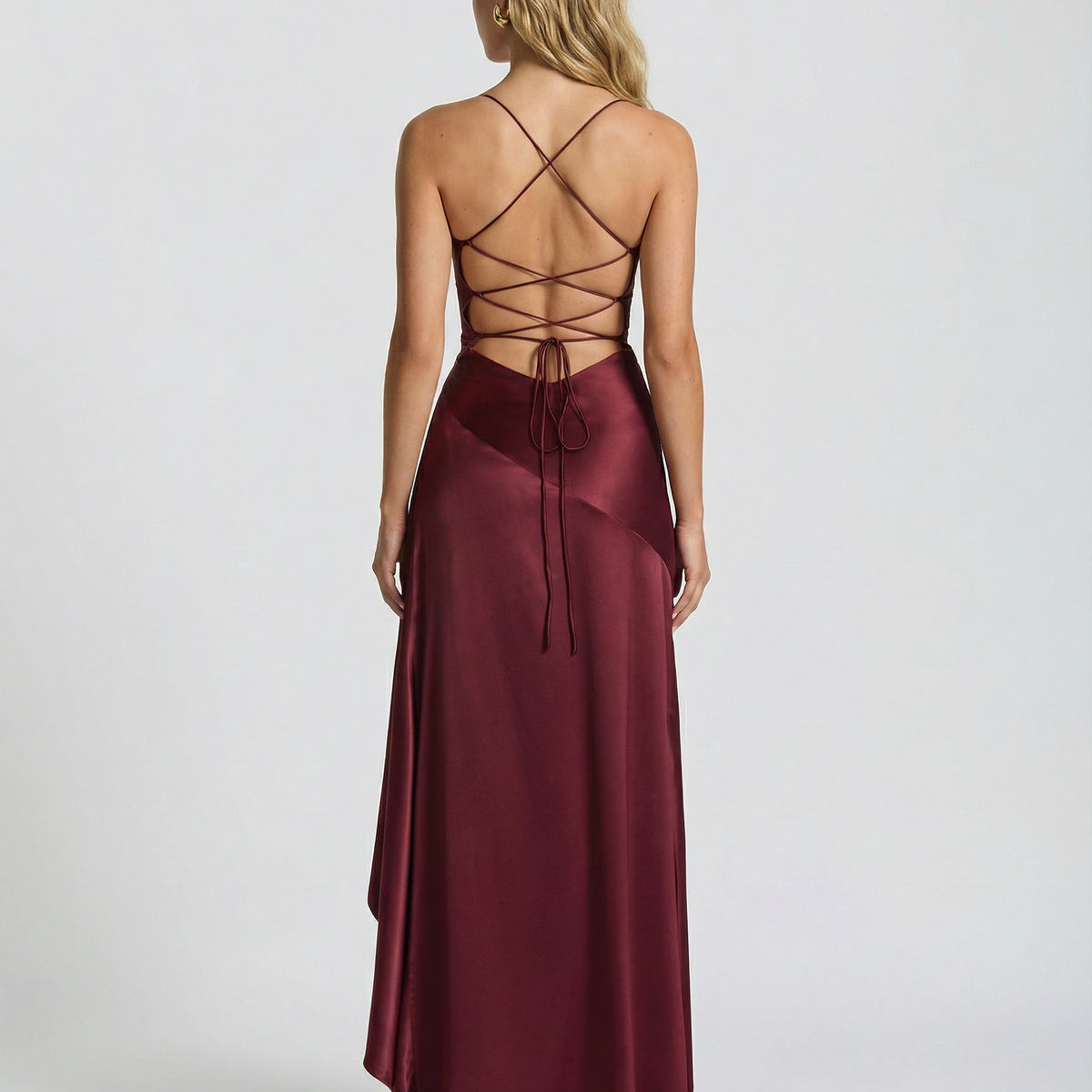 Naomi | Satin Maxi Dress with Lace-Up Back