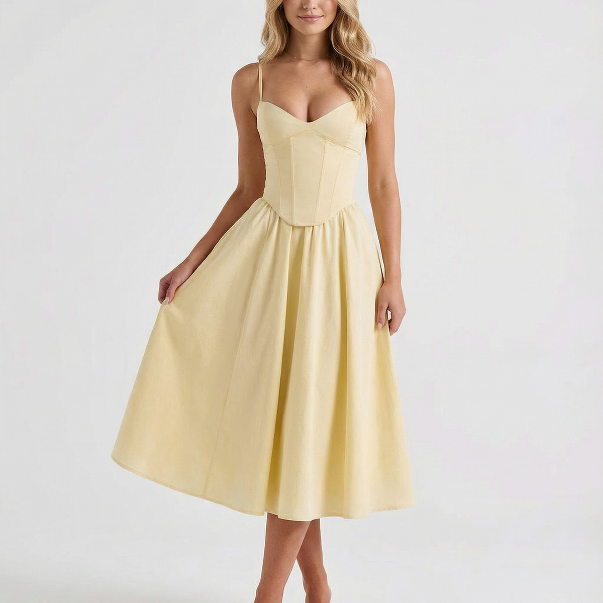 Maya | Flared Skirt Corset Midi Dress