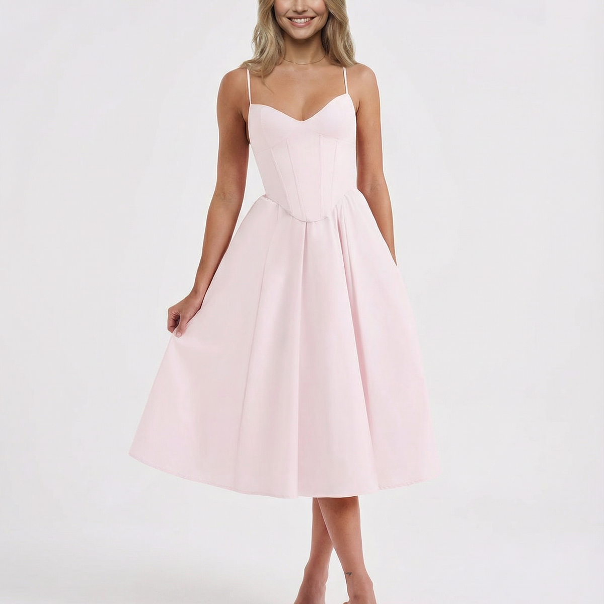 Maya | Flared Skirt Corset Midi Dress